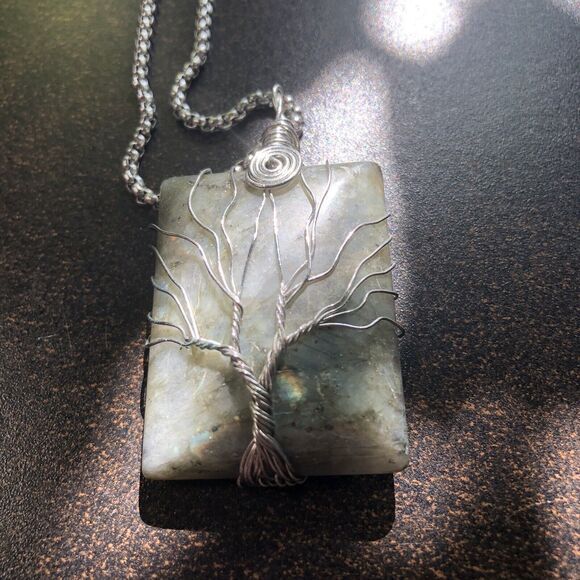 Tree Of Life Pendant Wire Wrap Necklace And Jasper Stone, Reiki, Yoga, Buddhist - Picture 6 of 8